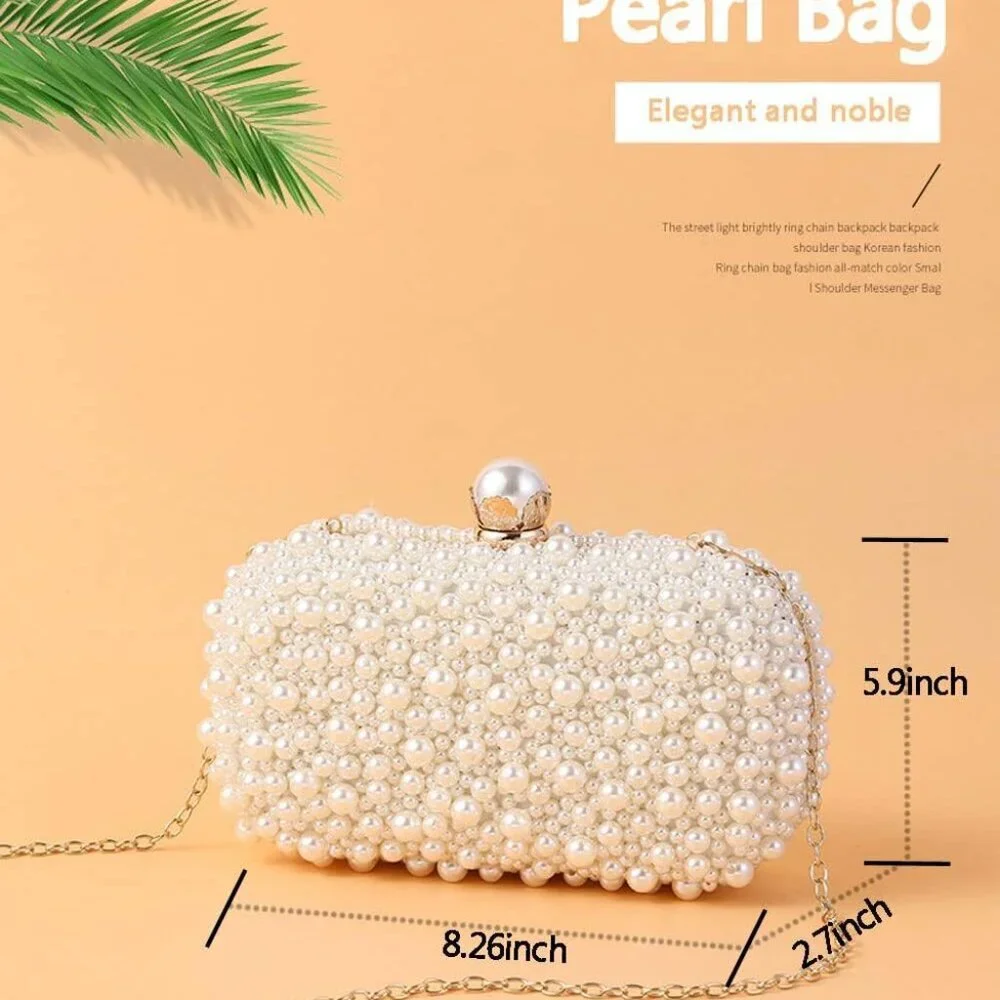 Women's Pearl Beaded Evening Clutch Bag Compact Bridal Prom Party Purse